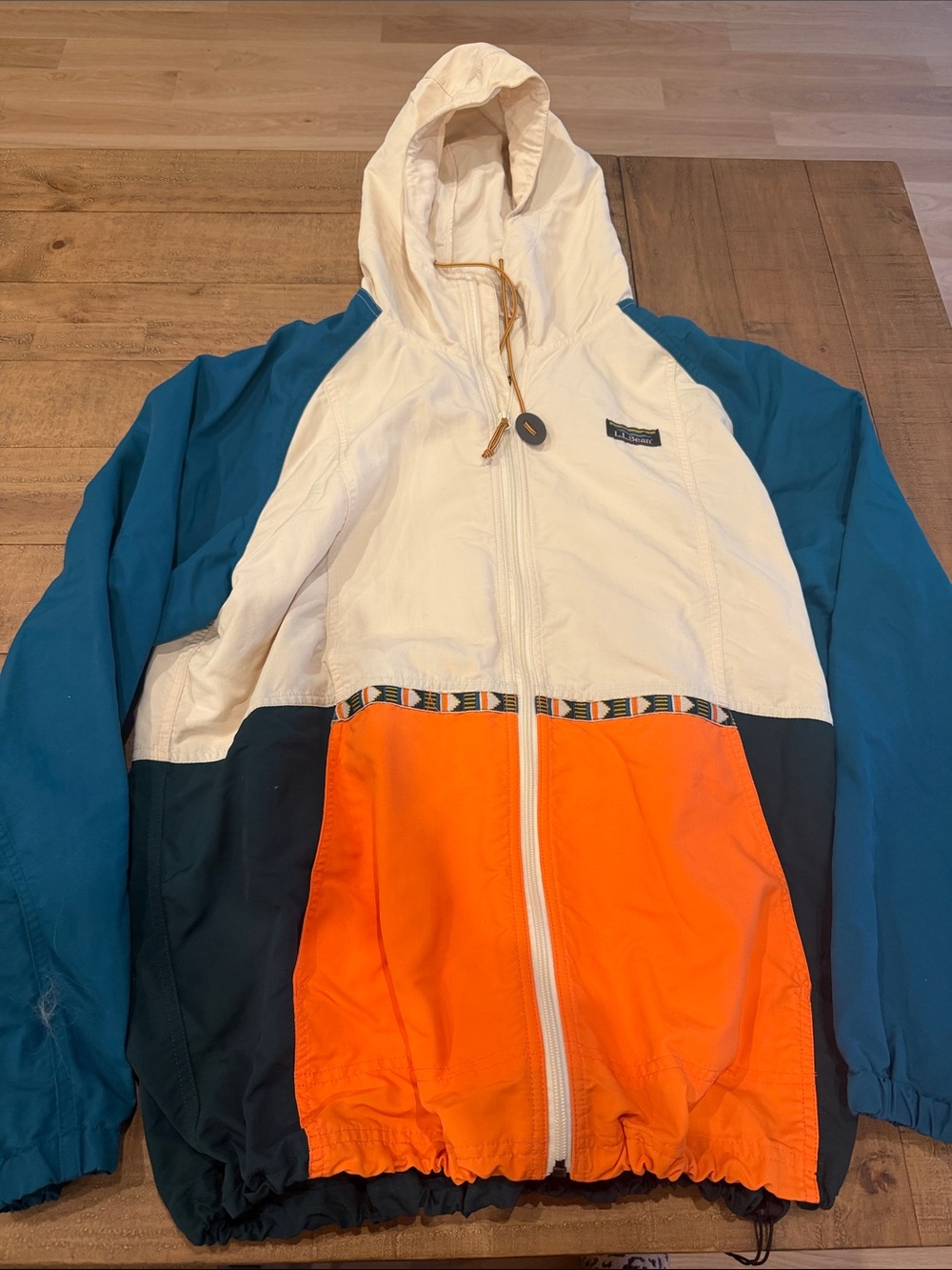 Kids Colorblock Hooded Windbreaker Jacket - Orange, Teal & Cream